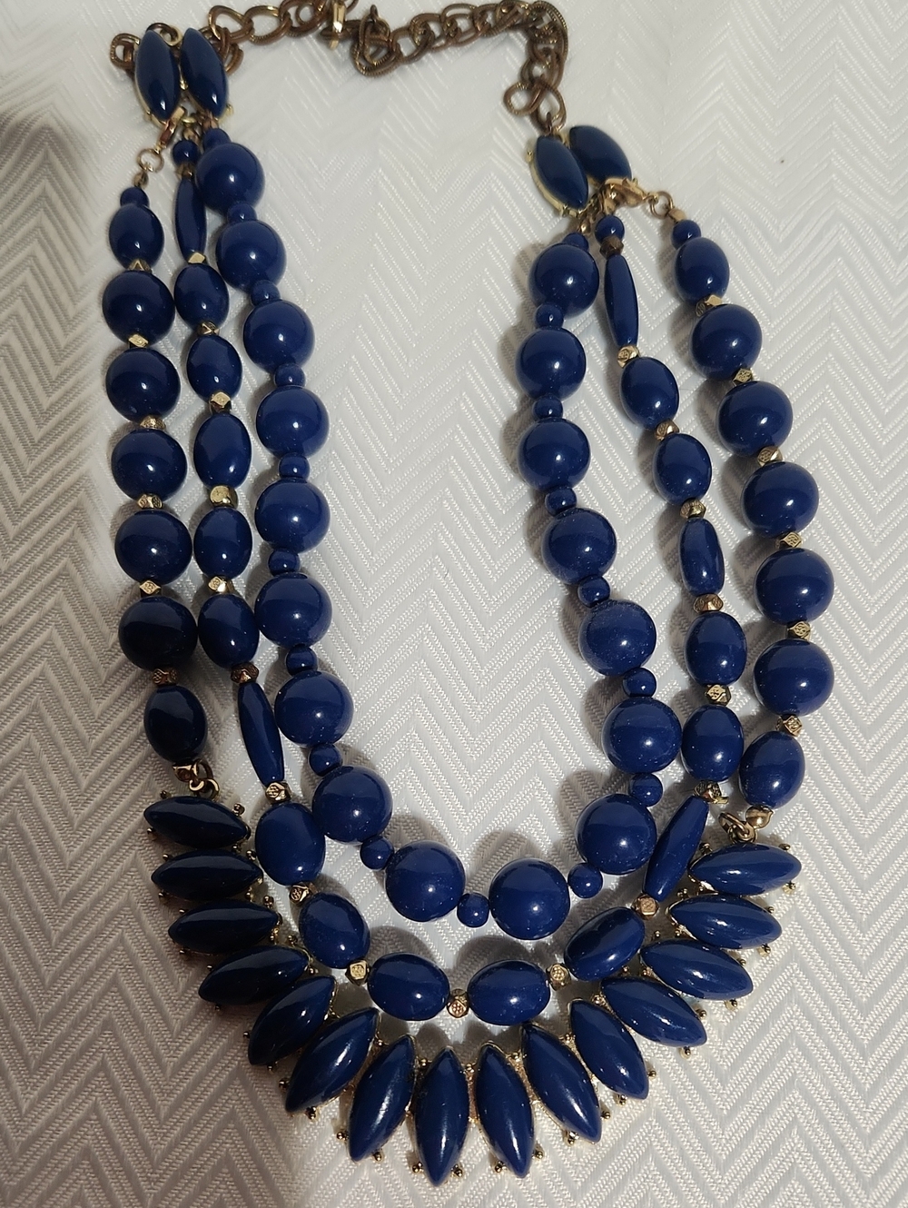 Premier Designs Navy Three-Strand Beaded Necklace with Gold Accents